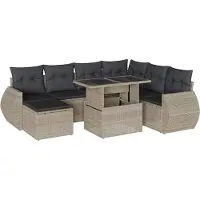 vidaXL 8-delige Loungeset met kussens poly rattan lichtgrijs