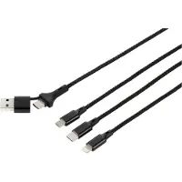 Renkforce US203/3M USB-laadkabel USB 2.0 USB-A stekker, USB-C stekker, USB-micro-B stekker, Apple Lightning stekker, USB-C stekker 3.00 m Alcantara-zwart
