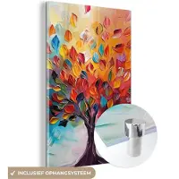MuchoWow Glasschilderij 80x120 cm - Schilderij acrylglas - Boom - Levensboom - Kleurrijk - Abstract - Foto op glas - Muurdecoratie woonkamer - Wanddecoratie slaapkamer - Schilderijen