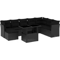 vidaXL 9-delige tuinmeubelset met kussens, zwart, polyrotan