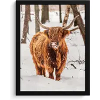 PosterMonkey Poster in lijst - Fotolijst 30x40 cm - Posters - Schotse Hooglander - Sneeuw - Winter - Natuur - Dieren - Posterlijst zwart - Decoratie - Wanddecoratie woonkamer - Muurdecoratie slaapkamer