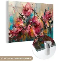 MuchoWow Glasschilderij 60x40 cm - Schilderij acrylglas - Kunst - Bloemen - Roze - Rozen - Natuur - Foto op glas - Muurdecoratie woonkamer - Wanddecoratie slaapkamer - Schilderijen