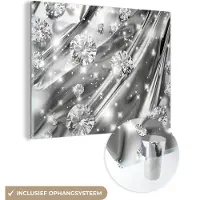 MuchoWow Glasschilderij 80x60 cm - Schilderij acrylglas - Abstract - Diamant - Luxe - Modern - Zilver - Foto op glas - Muurdecoratie woonkamer - Wanddecoratie slaapkamer - Schilderijen