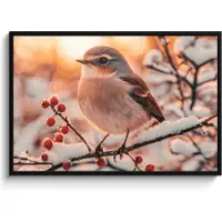 PosterMonkey Poster in lijst - Fotolijst 120x80 cm - Posters - Vogel - Tak - Winter - Dieren - Sneeuw - Posterlijst zwart - Decoratie - Wanddecoratie woonkamer - Muurdecoratie slaapkamer