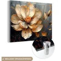 MuchoWow Glasschilderij 120x90 cm - Schilderij acrylglas - Bloemen - Goud - Kunst - Zwart - Modern - Foto op glas - Muurdecoratie woonkamer - Wanddecoratie slaapkamer - Schilderijen
