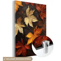 MuchoWow Glasschilderij 90x120 cm - Schilderij acrylglas - Herfstbladeren - Bruin - Oranje bladeren - Herfst rood - Foto op glas - Muurdecoratie woonkamer - Wanddecoratie slaapkamer - Schilderijen