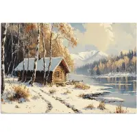 PosterMonkey Poster 90x60 cm - Winter - Sneeuw - Huis - Natuur - Posters - Kamer decoratie - Wanddecoratie woonkamer - Muurdecoratie slaapkamer