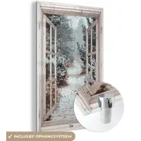 MuchoWow Glasschilderij 20x30 cm - Schilderij acrylglas - Bos - Winter - Bomen - Natuur - Pad - Doorkijk - Wit - Foto op glas - Muurdecoratie woonkamer - Wanddecoratie slaapkamer - Schilderijen