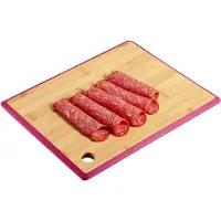 Kesper Keuken voedsel bereiden snijplank - 23 x 15 cm - bamboe hout - rode rand - luxe versie