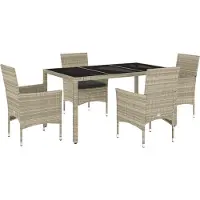 vidaXL 5-delige Tuinset met kussens poly rattan en glas lichtgrijs