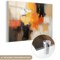MuchoWow Glasschilderij 150x100 cm - Schilderij acrylglas - Abstract - Modern - Verflook - Herfst kleuren - Oranje - Foto op glas - Muurdecoratie woonkamer - Wanddecoratie slaapkamer - Schilderijen