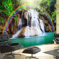 Karo-art 147cm X 105cm - Zelfklevend fotobehang - Regenboog boven een waterval , Premium Print