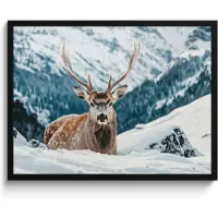 PosterMonkey Poster in lijst - Fotolijst 80x60 cm - Posters - Hert - Landschap - Winter - Natuur - Dieren - Bergen - Posterlijst zwart - Decoratie - Wanddecoratie woonkamer - Muurdecoratie slaapkamer