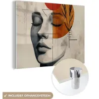 MuchoWow Glasschilderij 80x60 cm - Schilderij acrylglas - Gezicht - Cirkels - Kunst - Modern - Foto op glas - Muurdecoratie woonkamer - Wanddecoratie slaapkamer - Schilderijen