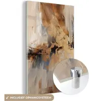 MuchoWow Glasschilderij 100x150 cm - Schilderij acrylglas - Modern - Bruin - Abstract - Beige - Foto op glas - Muurdecoratie woonkamer - Wanddecoratie slaapkamer - Schilderijen