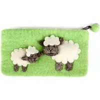 Sjaal met Verhaal Portemonnee Schaapjes Groen Vilt - 20x11cm