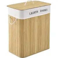 Juskys Bamboe Wasmand Curly - 100 L - Natuur - Uitneembare Waszak