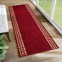 Tapiso Antislip Rubber Mat Rood Beige Klassiek Modern Rubbermat Tapijt Maat- 120x900