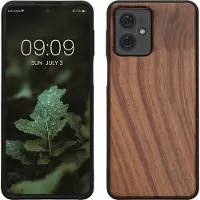 Kwmobile telefoonhoesje geschikt voor Motorola Moto G54 5G - Hoesje met bumper in donkerbruin - Backcover - hout