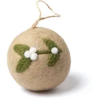 Sjaal met Verhaal Kerstbal Vilt - Mistletoe Large Rond - Beige & Groen & Wit - 8cm - Fairtrade