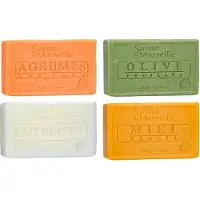 Le Chatelard 1802 Set Marseille zeep 4 x 100 gram in geuren citrus-olijf-kokos-honing - Franse handzeep - Marseillezeep