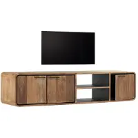 DTP Home Hanging TV stand Evo medium, 3 doors, 2 open racks,40x185x40 cm, recycled teakwood (185x40x40cm)