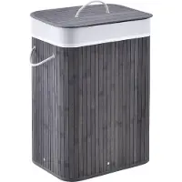 Juskys Bamboe Wasmand Curly - 72 L - Grijs - Uitneembare Waszak