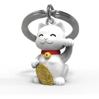 Metalmorphose sleutelhanger Lucky Cat - Wit / 3 x 2 x 0.5 cm / Metaal