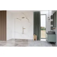 FortiFura Galeria Vrijstaande Inloopdouche - 100x200cm - Glas mat - antikalk - 8mm veiligheidsglas - wandsteunen - Geborsteld koper PVD (Koper) SW927772 2x/SW797927