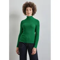Street One Dames Basic trui met rolkraag in Groen, in size: 42