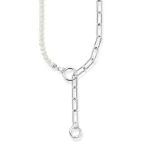 Thomas Sabo Halsketting, Ketting van zoetwater gekweekte parels en schakelketting met witte steentjes zilver, (925 zilver, 42 - 47 cm)
