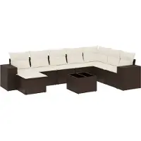 vidaXL 9-delige Loungeset met kussens poly rattan bruin