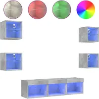 vidaXL 7-delige Tv-wandmeubelset met LED bewerkt hout betongrijs