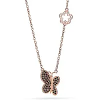 Orphelia ZK-7262 - Necklace Butterfly + Flower Rosegold Plated Zirconium Black & White - 925 zilver - zikonia - 42 cm