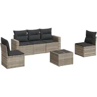 vidaXL 6-delige Loungeset met kussens poly rattan lichtgrijs