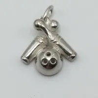 Fashion Jewelry Bowling Bowlingsieraad gift 'Bedel, zilveren 2 pins en bowlingbal' , half , 15 mm in doosje