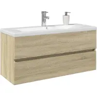 vidaXL 2-delige Badkamermeubelset keramiek en bewerkt hout