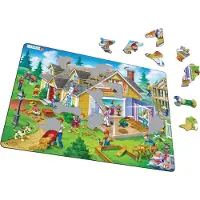 Larsen Klussen aan huis en tuin – Puzzel – Educatief – Beroepen en wonen – Educatieve legpuzzel voor kinderen – 62 stukjes – Gemaakt in Noorwegen – Extra dikke 2,5 mm stukjes – Tray met vaste rand
