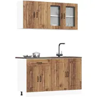 vidaXL 4-delige Keukenkastenset Kalmar bewerkt hout oud houtkleurig