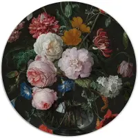 Label2X Muurcirkel Stilleven met bloemen in een glazen vaas, Jan Davidsz. de Heem