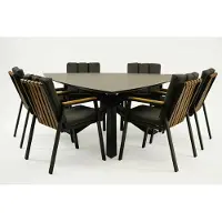 Vita Tuintafel Triangel met 6 Leather antraciet stoelen