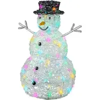 Lumineo Kerstverlichting figuur - sneeuwpop - transparant - 65 cm - zacht gekleurde LEDs