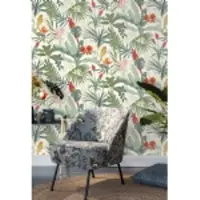 Rasch Vliesbehang Jungle met Papegaaien - 10.05m x 0.53m - Groen, Rood, Oranje