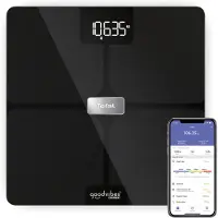 Tefal Goodvibes Health BM9670, elektronische personenweegschaal, 180 kg, 50 g, zwart, rond, gehard glas