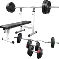Gorilla Sports Verstelbare Halterbank wit Met 100 kg Halterset Gripper Kunststof