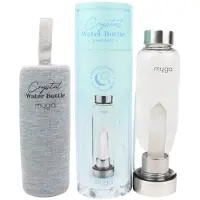 Myga Glazen Waterfles Met Heldere Kwarts Kristal - Met Neopreen Beschermhoes - Edelsteen - 500 ml - Drinkfles