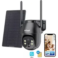 IeGeek 4G Cellular Beveiligingscamera Buiten 2K, PTZ LTE Bewakingscamera Buiten Draadloos Zonder WIFI, IP Security Camera Buiten Solar 15000mAh Batterij Oplaadbare, Zonnepaneel, PIR Detectie, zwart