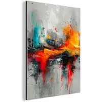 MuchoWow Aluminium schilderij 120x160 cm - Wanddecoratie metaal - Modern - Oranje - Grijs - Kunst - Metalen muurdecoratie woonkamer - Decoratie industrieel - Foto op dibond - Industriële accessoires slaapkamer