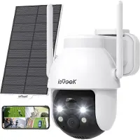 IeGeek 2K PTZ Bewakingscamera Buiten Draadloos met Batterij, Solar WiFi Beveiligingscamera voor thuis met Zonnepaneel en PIR Bewegingsdetectie, Kleuren Nachtzicht CCTV IP Camera Security