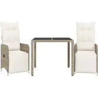 vidaXL 3-delige Bistroset met kussens poly rattan bruin